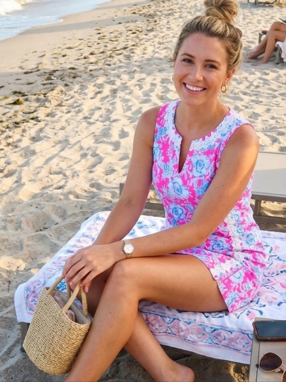 Bright Pink Floral Lilly Pulitzer Romper Dress with Blue & White Accent Size 6 - Picture 2 of 8